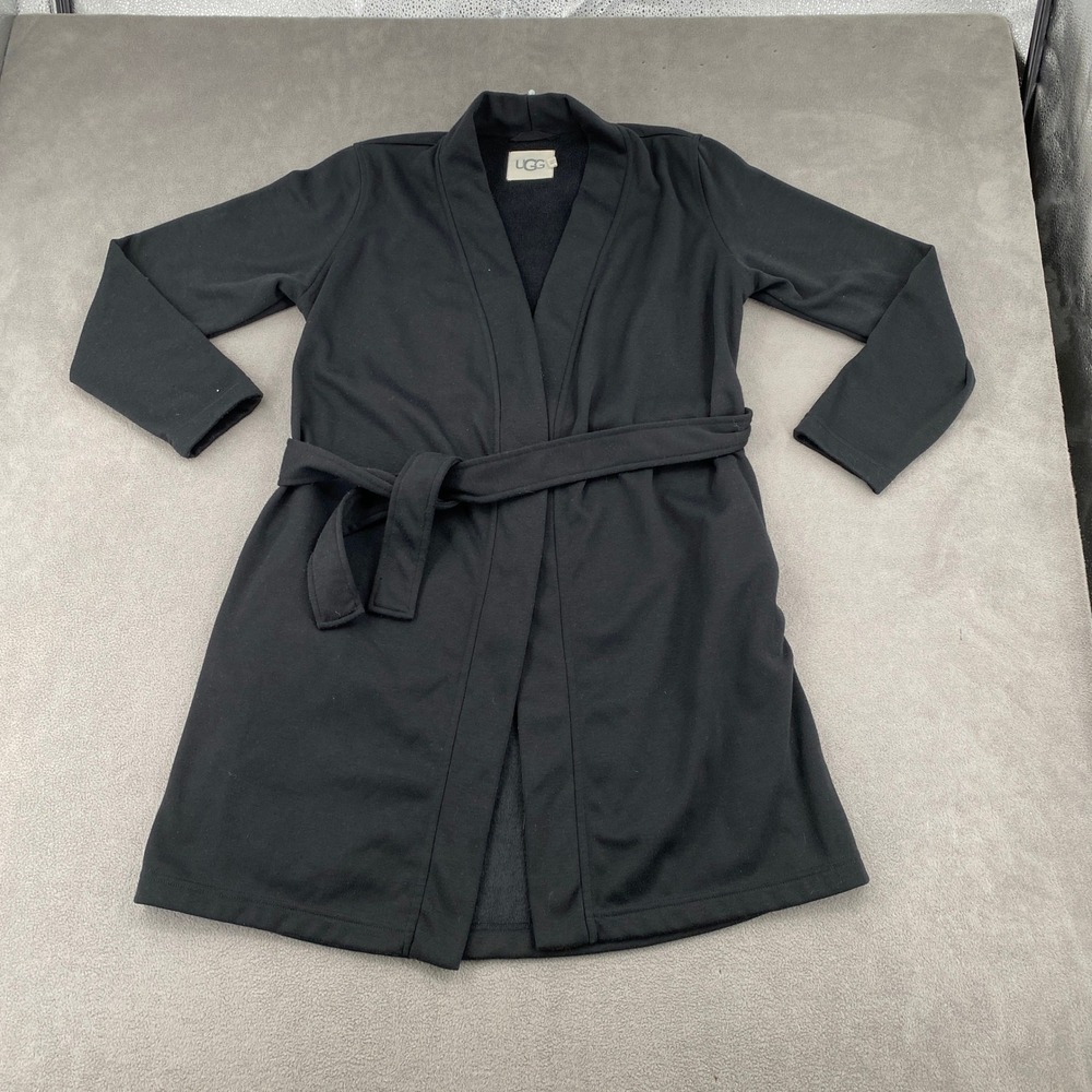 UGG Duffield II Robe Black Fleece Lined Wrap Loungewear Small 1142794